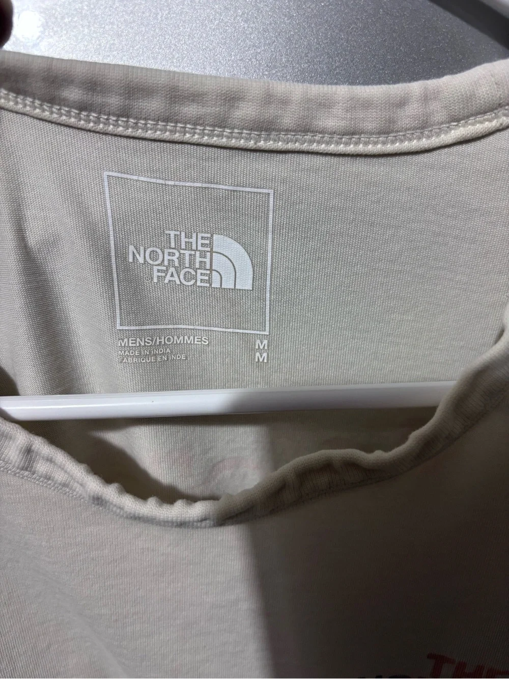 The North Face Men’s Short-Sleeve Logo Tee — Light Taupe with Multicolor Logo
